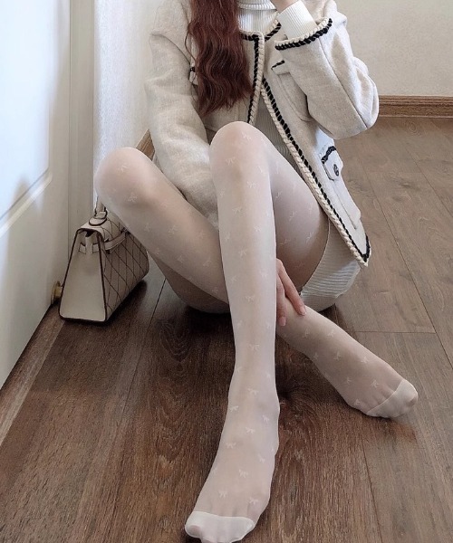 SHEPP（シープ）の「リボン/ハート柄 アソートシアータイツ（タイツ/ストッキング・レディース・ブラック系その他/ホワイト系その他/ホワイト/ブラック・F）」の11枚目の写真