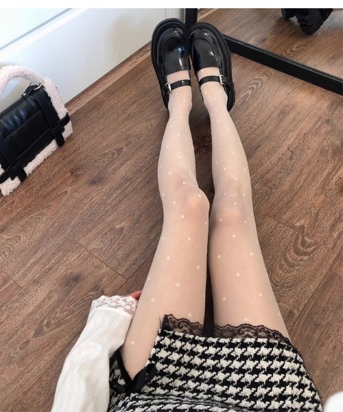 SHEPP（シープ）の「リボン/ハート柄 アソートシアータイツ（タイツ/ストッキング・レディース・ブラック系その他/ホワイト系その他/ホワイト/ブラック・F）」の8枚目の写真