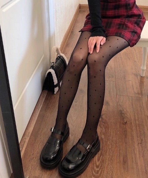 SHEPP（シープ）の「リボン/ハート柄 アソートシアータイツ（タイツ/ストッキング・レディース・ブラック系その他/ホワイト系その他/ホワイト/ブラック・F）」の18枚目の写真