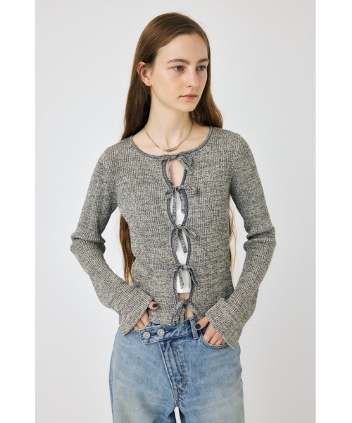 MOUSSY（マウジー）の「FRONT RIBBON ニットトップス（ニット/セーター・レディース・ブラック/グレー/ホワイト・FREE）」の16枚目の写真