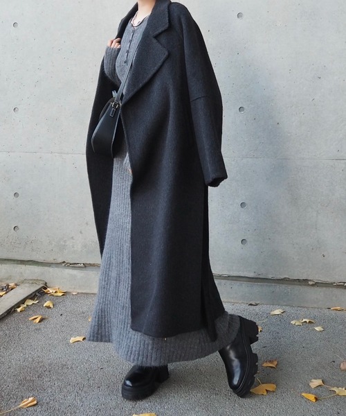 LAULEN（ローレン）の「henley neck long rib dress /ヘンリーネック ロング リブ ワンピース（ワンピース・レディース・グレー/チャコールグレー/ベージュ・FREE）」の7枚目の写真