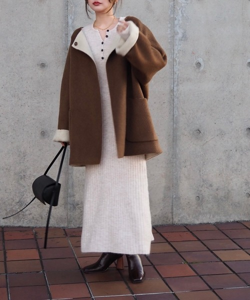 LAULEN（ローレン）の「henley neck long rib dress /ヘンリーネック ロング リブ ワンピース（ワンピース・レディース・グレー/チャコールグレー/ベージュ・FREE）」の9枚目の写真