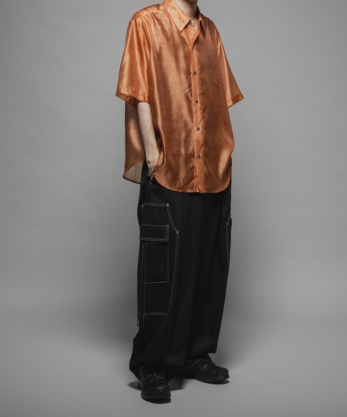 CASPER JOHN（キャスパージョン）の「Various loose shirts -sheer- /バリアスルーズシャツ -シアー-（シャツ/ブラウス・メンズ・ブラック/グレイッシュベージュ/サックスブルー/グレー/チャコールグレー/モカ/ネイビー/オレンジ/ライトグレー/ブラウン/ピンク・X-SMALL/SMALL/MEDIUM/LARGE）」の22枚目の写真