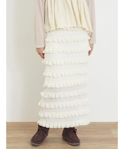 Samansa Mos2（サマンサ モスモス）の「オーバーレースフリルナロースカート（スカート・レディース・ブラック/オフホワイト/サックスブルー・F）」の2枚目の写真