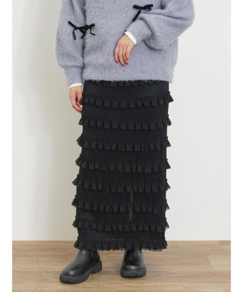 Samansa Mos2（サマンサ モスモス）の「オーバーレースフリルナロースカート（スカート・レディース・ブラック/オフホワイト/サックスブルー・F）」の3枚目の写真