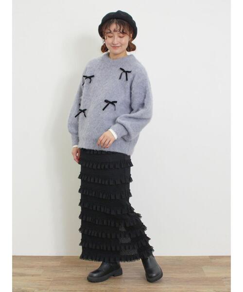 Samansa Mos2（サマンサ モスモス）の「オーバーレースフリルナロースカート（スカート・レディース・ブラック/オフホワイト/サックスブルー・F）」の12枚目の写真