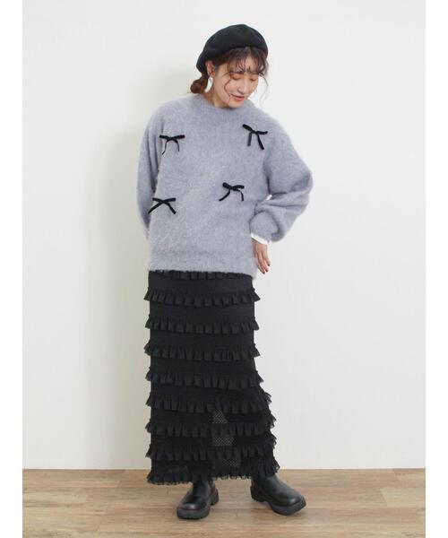 Samansa Mos2（サマンサ モスモス）の「オーバーレースフリルナロースカート（スカート・レディース・ブラック/オフホワイト/サックスブルー・F）」の13枚目の写真