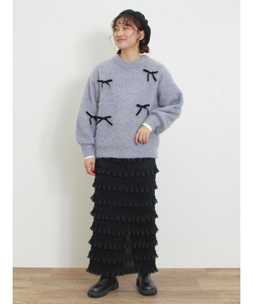 Samansa Mos2（サマンサ モスモス）の「オーバーレースフリルナロースカート（スカート・レディース・ブラック/オフホワイト/サックスブルー・F）」の14枚目の写真