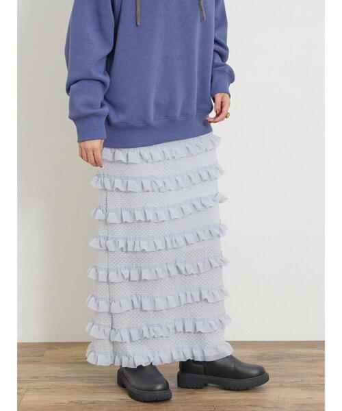 Samansa Mos2（サマンサ モスモス）の「オーバーレースフリルナロースカート（スカート・レディース・ブラック/オフホワイト/サックスブルー・F）」の15枚目の写真