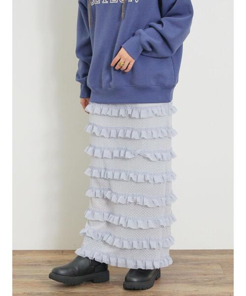 Samansa Mos2（サマンサ モスモス）の「オーバーレースフリルナロースカート（スカート・レディース・ブラック/オフホワイト/サックスブルー・F）」の16枚目の写真
