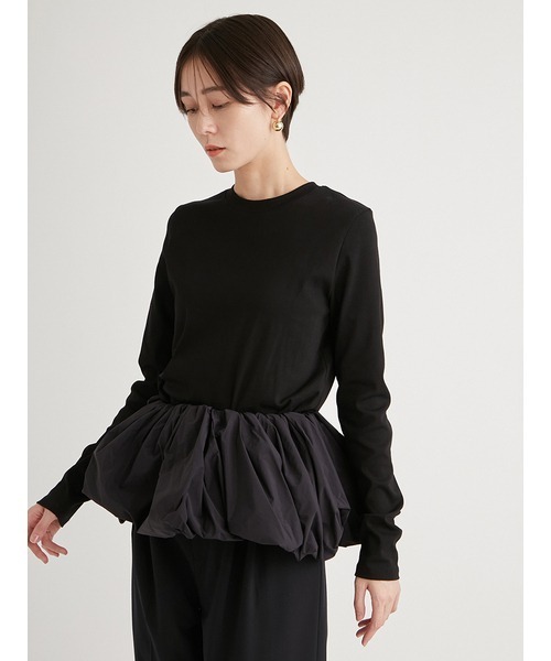 ママゴン　emmi フリル付きロングスリーブTシャツ 長袖 ブラック emmi（エミ）の「フリル付きロングスリーブTシャツ（Tシャツ