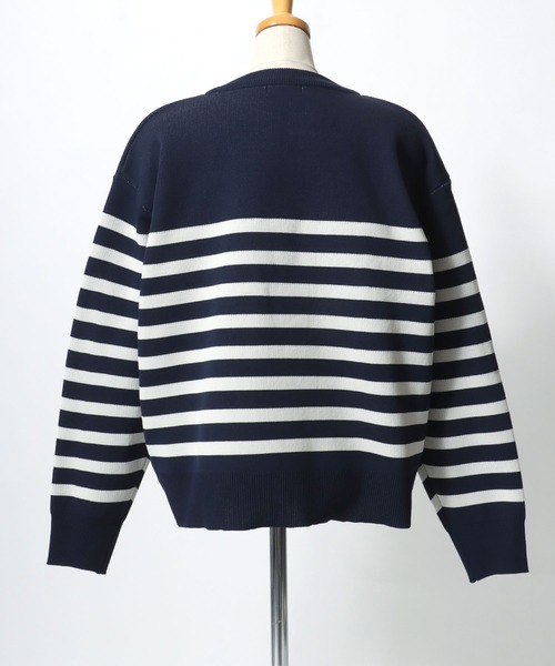 セール】ダックスフンドのパネルボーダー柄スウェットライクニットプル