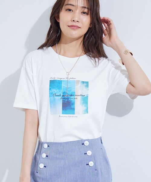INDIVI / インディヴィ 【接触冷感／UVケア／選べるデザイン】フォト＆ロゴ プリントTシャツ 接触冷感／UVケア／選べるデザイン】フォト＆ロゴ プリントT