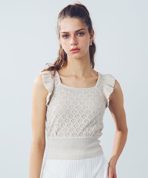 DEICY（デイシー）の「ラメブークレハートニット（ニット/セーター・レディース・サックスブルー/ブラック/ベージュ・FREE）」の2枚目の写真