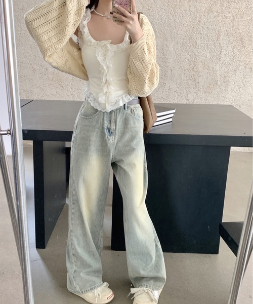 SHEPP（シープ）の「フリルレースリブ編みタンクトップ（タンクトップ・レディース・ホワイト/ブラック・F）」の4枚目の写真