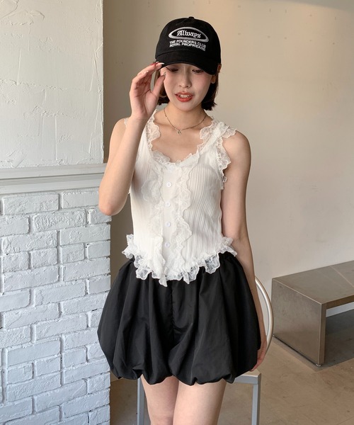 SHEPP（シープ）の「フリルレースリブ編みタンクトップ（タンクトップ・レディース・ホワイト/ブラック・F）」の17枚目の写真