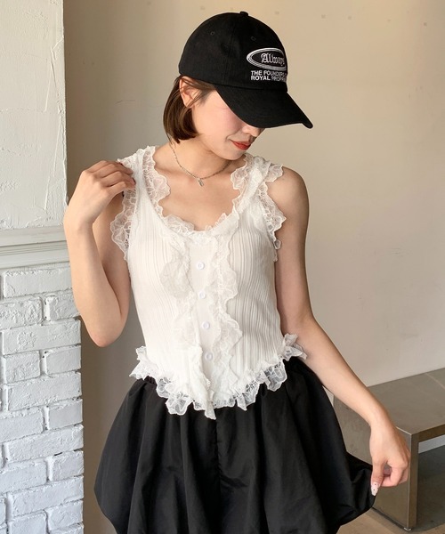 SHEPP（シープ）の「フリルレースリブ編みタンクトップ（タンクトップ・レディース・ホワイト/ブラック・F）」の18枚目の写真