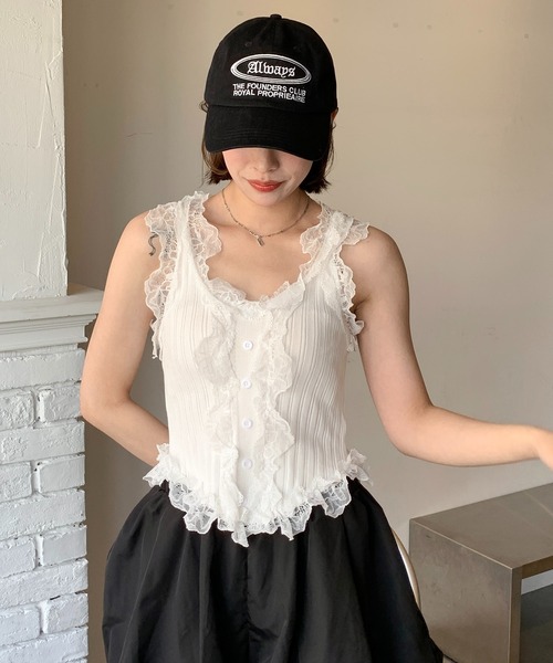 SHEPP（シープ）の「フリルレースリブ編みタンクトップ（タンクトップ・レディース・ホワイト/ブラック・F）」の19枚目の写真