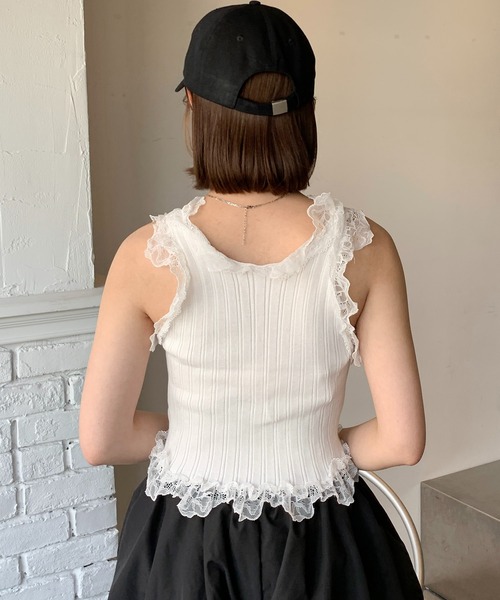 SHEPP（シープ）の「フリルレースリブ編みタンクトップ（タンクトップ・レディース・ホワイト/ブラック・F）」の21枚目の写真