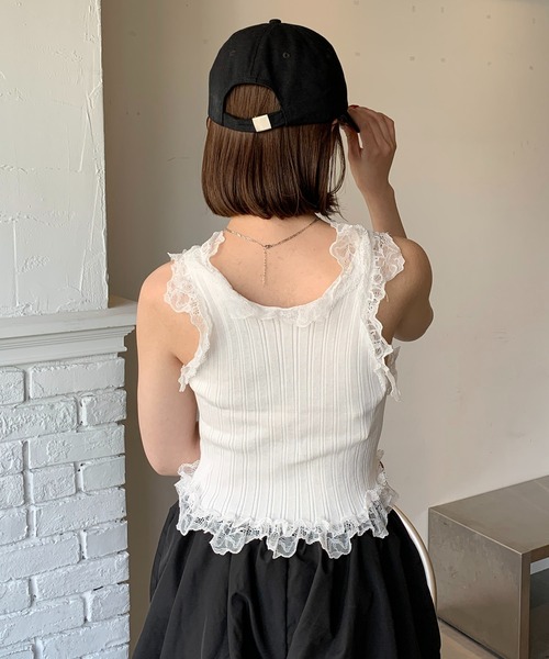 SHEPP（シープ）の「フリルレースリブ編みタンクトップ（タンクトップ・レディース・ホワイト/ブラック・F）」の22枚目の写真