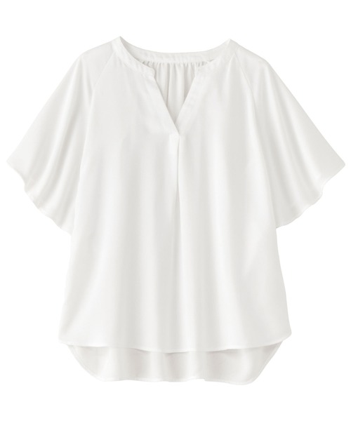 alotta(アロッタ)の「≪再入荷≫【接触冷感】さらさらEASYフレアスリーブブラウス(シャツ/ブラウス・レディース・ホワイト/ホワイト系その他/グレイッシュベージュ/ブラック/ドット/ブルー/イエロー系その他/ホワイト系その他2/ブルー系その他・M/L/LL/3L/4L/5L)」の11枚目の写真