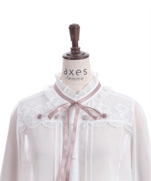 axes femme（アクシーズファム）の「プチローズ×リボンレースブラウス（シャツ/ブラウス・レディース・ネイビー/イエロー/ホワイト・FREE）」の20枚目の写真