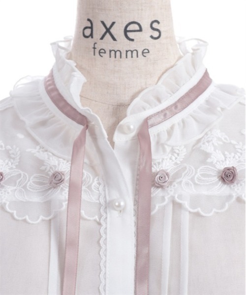axes femme（アクシーズファム）の「プチローズ×リボンレースブラウス（シャツ/ブラウス・レディース・ネイビー/イエロー/ホワイト・FREE）」の21枚目の写真