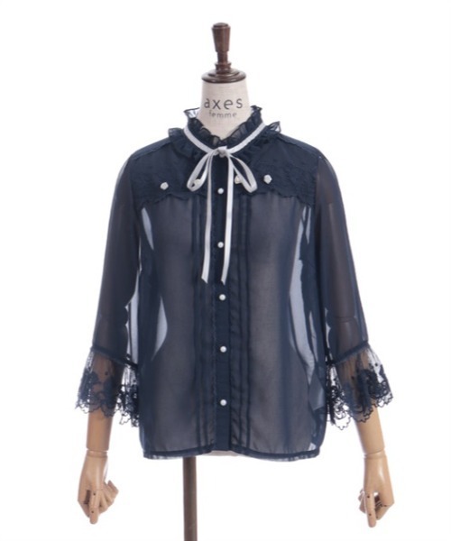 axes femme（アクシーズファム）の「プチローズ×リボンレースブラウス（シャツ/ブラウス・レディース・ネイビー/イエロー/ホワイト・FREE）」の16枚目の写真