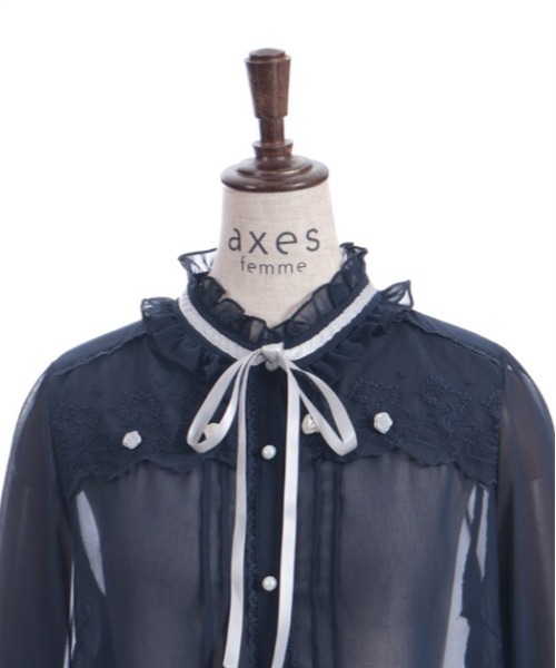 axes femme（アクシーズファム）の「プチローズ×リボンレースブラウス（シャツ/ブラウス・レディース・ネイビー/イエロー/ホワイト・FREE）」の13枚目の写真