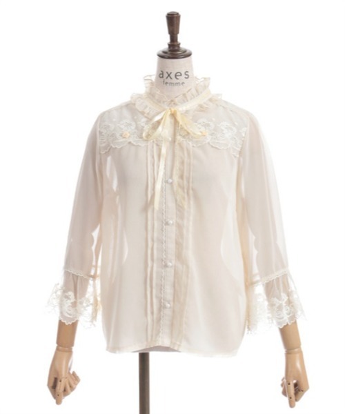 axes femme（アクシーズファム）の「プチローズ×リボンレースブラウス（シャツ/ブラウス・レディース・ネイビー/イエロー/ホワイト・FREE）」の7枚目の写真
