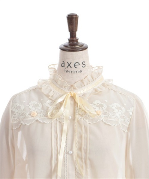 axes femme（アクシーズファム）の「プチローズ×リボンレースブラウス（シャツ/ブラウス・レディース・ネイビー/イエロー/ホワイト・FREE）」の10枚目の写真