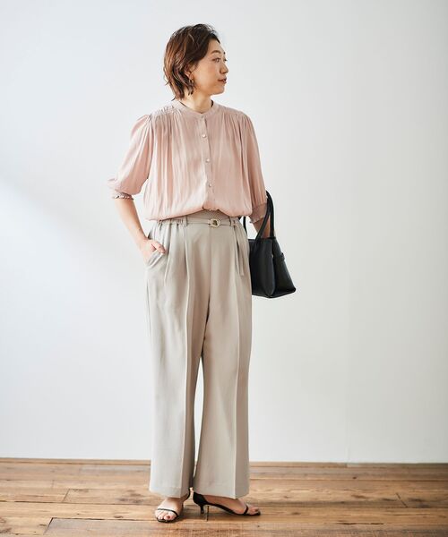 le.coeur blanc(ルクールブラン)の「ハイストレッチカルゼワッシャーベルテッドパンツ(その他パンツ・レディース・ライトグレー/ネイビー・38)」の6枚目の写真