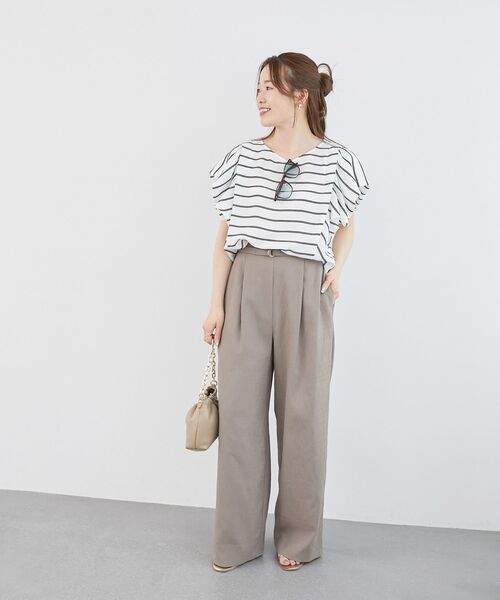 le.coeur blanc(ルクールブラン)の「ハイストレッチカルゼワッシャーベルテッドパンツ(その他パンツ・レディース・ライトグレー/ネイビー・38)」の14枚目の写真