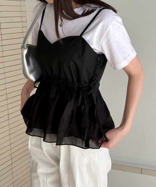 on:nue（オンニュ）の「【on:nue】ハートネックタンクトップブラウス（シャツ/ブラウス・レディース・ブラック/ホワイト・FREE）」の2枚目の写真