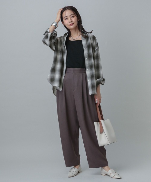 GLOBAL WORK（グローバルワーク）の「MATINEE LINE/着丈選べるチェックシャツ/327160（シャツ/ブラウス・レディース・イエロー/ブラック/ブラウン・LONG/REGULAR）」の5枚目の写真