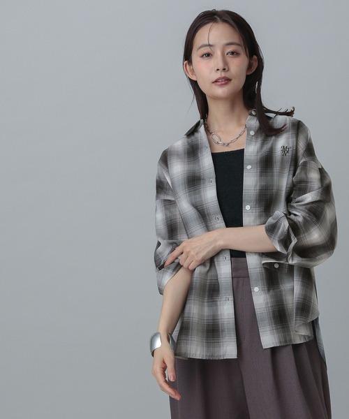 GLOBAL WORK（グローバルワーク）の「MATINEE LINE/着丈選べるチェックシャツ/327160（シャツ/ブラウス・レディース・イエロー/ブラック/ブラウン・LONG/REGULAR）」の7枚目の写真