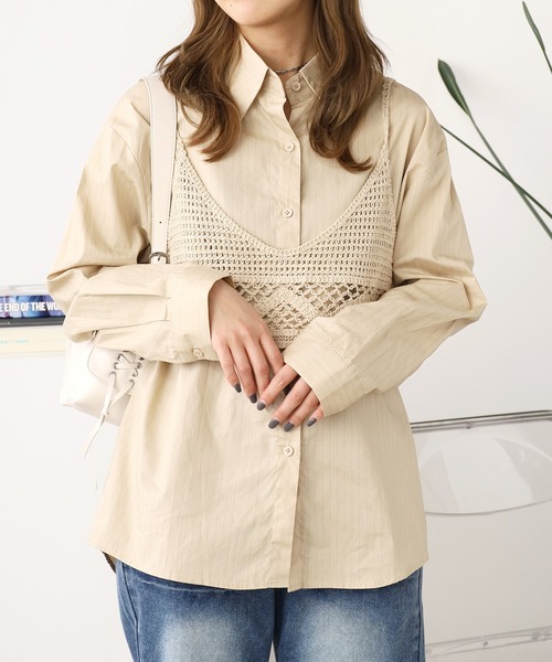 ROOPTOKYO（ループトウキョウ）の「ニットキャミ＆ストライプシャツ 秋物 秋服 2026年秋冬（シャツ/ブラウス・レディース・ホワイト/ブルー/ベージュ・FREE）」の17枚目の写真