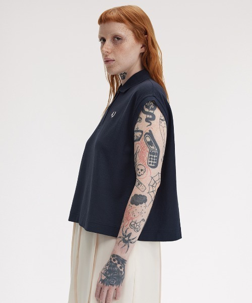 FREDPERRY フレッドペリー　ノースリーブポロ　ネイビー Sleeveless Pique Shirt／ノースリーブポロシャツ（ポロシャツ