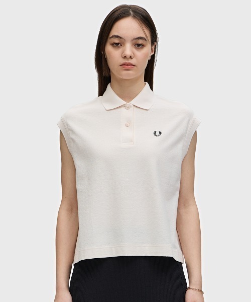 フレッドペリー ポロシャツ ノースリーブ ホワイト M Sleeveless Pique Shirt／ノースリーブポロシャツ（ポロシャツ