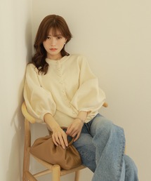LAULEN | pearl button knit cardigan /パールボタン ボリュームスリーブ ニット カーディガン(カーディガン/ボレロ)