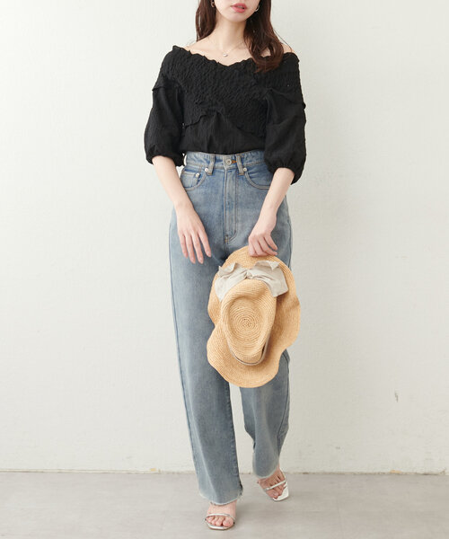 natural couture（ナチュラルクチュール）の「【WEB限定】アイレットカットレースクロスオフショルプルオーバー（Tシャツ/カットソー・レディース・オフホワイト/サックスブルー/ブラック・FREE）」の9枚目の写真