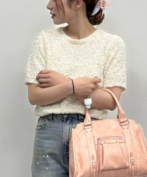 JEANASIS(ジーナシス)の「リボンヤーンプルオーバー SS/452449(ニット/セーター・レディース・ブラック/オフホワイト/ピンク・FREE)」の2枚目の写真