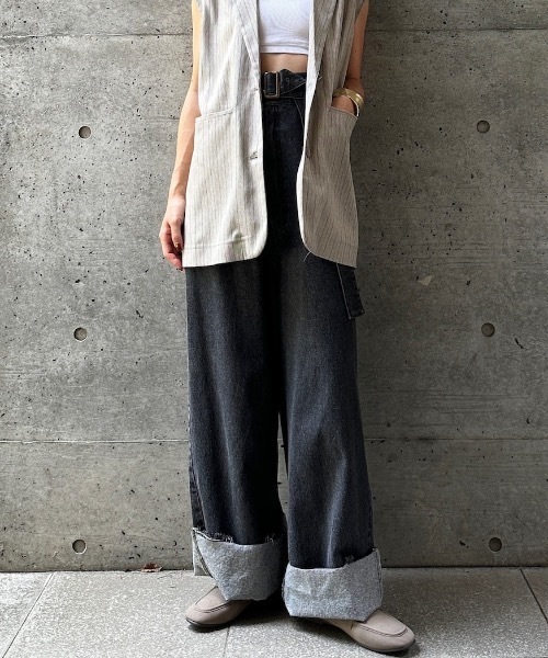 CIEL'AIR（シエルエアー）の「DENIM OVERALLS（ﾃﾞﾆﾑｵｰﾊﾞｰｵｰﾙ)（サロペット/オーバーオール・レディース・ブラック/インディゴブルー・MEDIUM）」の16枚目の写真