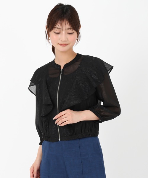 MISCH MASCH（ミッシュマッシュ）の「2025春夏新作 フリルシアーラメブルゾン（ブルゾン・レディース・ホワイト/ブラック・ﾌﾘ-）」の3枚目の写真