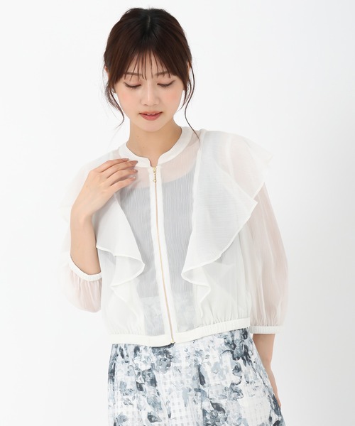 MISCH MASCH（ミッシュマッシュ）の「2025春夏新作 フリルシアーラメブルゾン（ブルゾン・レディース・ホワイト/ブラック・ﾌﾘ-）」の4枚目の写真
