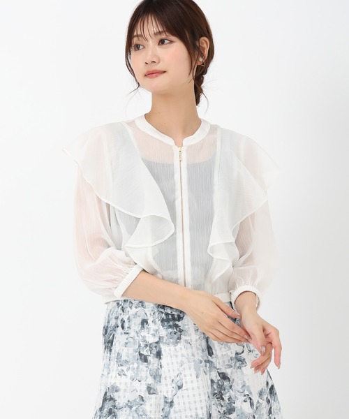 MISCH MASCH（ミッシュマッシュ）の「2025春夏新作 フリルシアーラメブルゾン（ブルゾン・レディース・ホワイト/ブラック・ﾌﾘ-）」の5枚目の写真