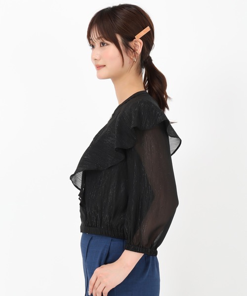 MISCH MASCH（ミッシュマッシュ）の「2025春夏新作 フリルシアーラメブルゾン（ブルゾン・レディース・ホワイト/ブラック・ﾌﾘ-）」の6枚目の写真