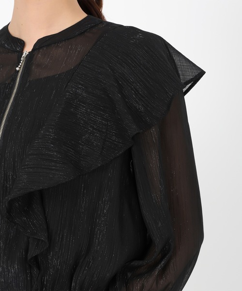 MISCH MASCH（ミッシュマッシュ）の「2025春夏新作 フリルシアーラメブルゾン（ブルゾン・レディース・ホワイト/ブラック・ﾌﾘ-）」の9枚目の写真