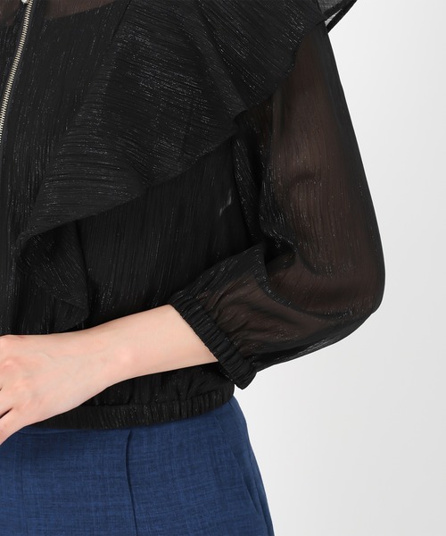 MISCH MASCH（ミッシュマッシュ）の「2025春夏新作 フリルシアーラメブルゾン（ブルゾン・レディース・ホワイト/ブラック・ﾌﾘ-）」の10枚目の写真