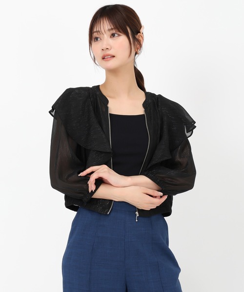 MISCH MASCH（ミッシュマッシュ）の「2025春夏新作 フリルシアーラメブルゾン（ブルゾン・レディース・ホワイト/ブラック・ﾌﾘ-）」の14枚目の写真